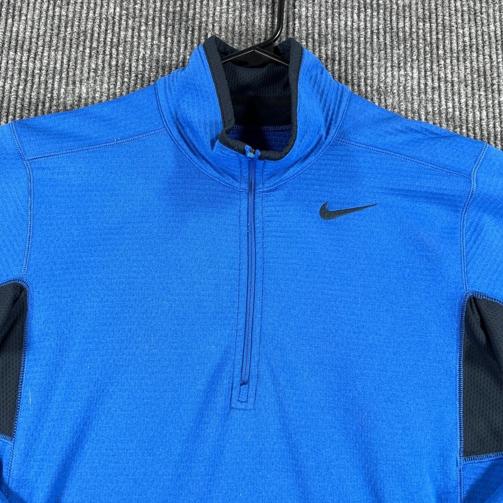 Nike Sweatshirt Mens Small Blue Long Sleeve 1/4 Zip Mock Neck Pullover Therma